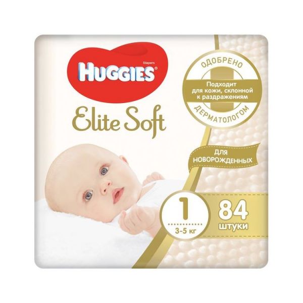 Подгузники Huggies Elite Soft 1 3 - 5 кг, размер 1, 84 шт.